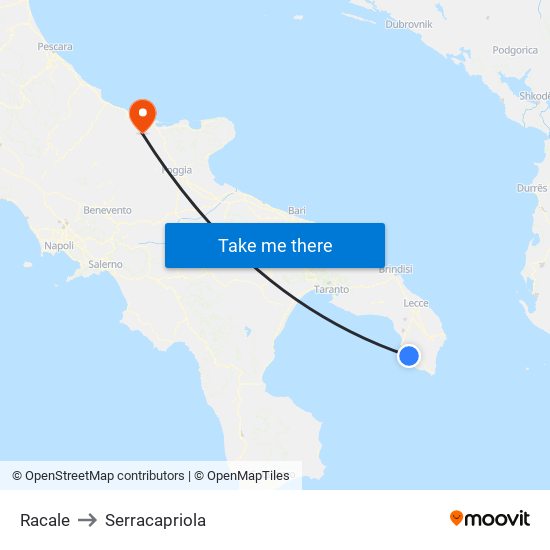 Racale to Serracapriola map