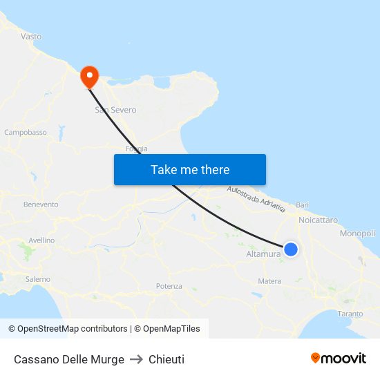 Cassano Delle Murge to Chieuti map