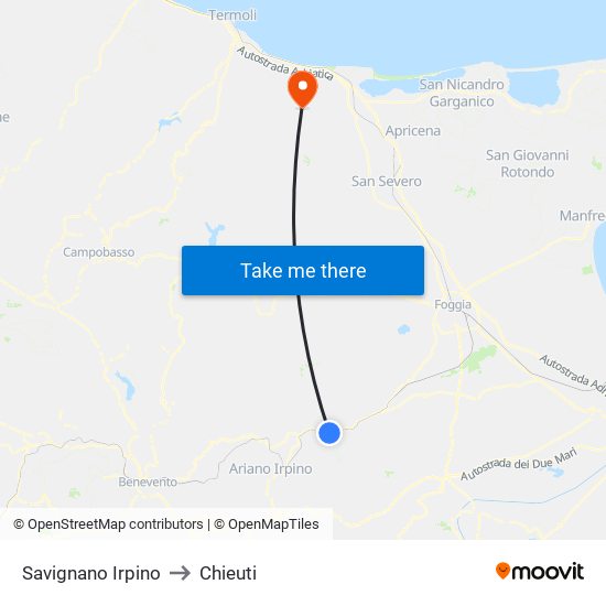 Savignano Irpino to Chieuti map
