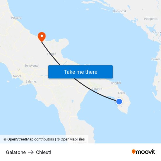 Galatone to Chieuti map