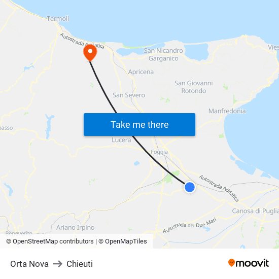 Orta Nova to Chieuti map
