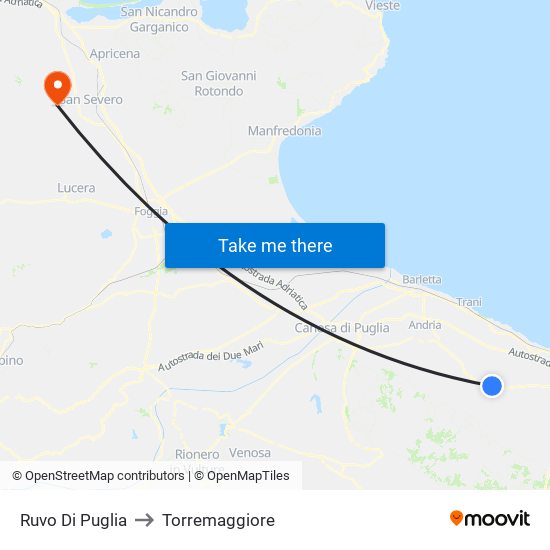 Ruvo Di Puglia to Torremaggiore map