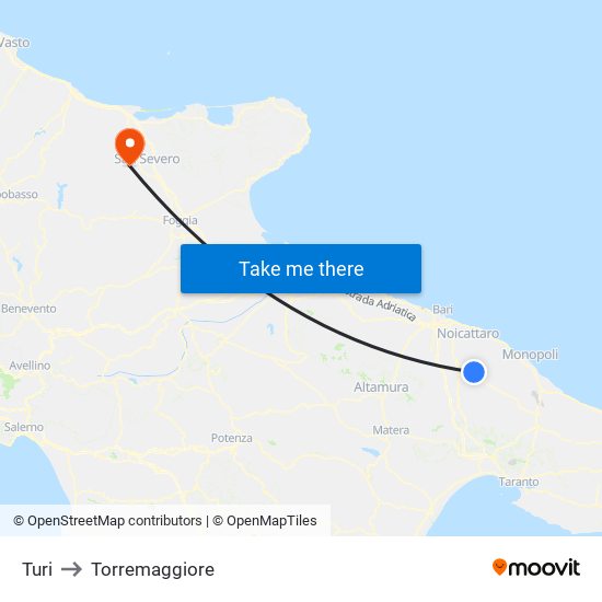 Turi to Torremaggiore map