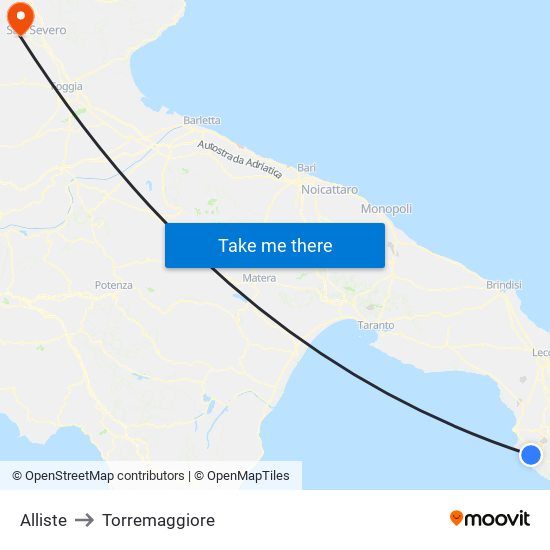 Alliste to Torremaggiore map