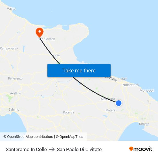 Santeramo In Colle to San Paolo Di Civitate map