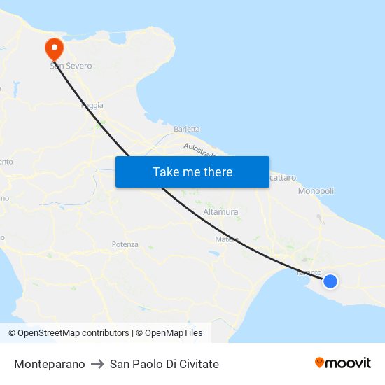 Monteparano to San Paolo Di Civitate map