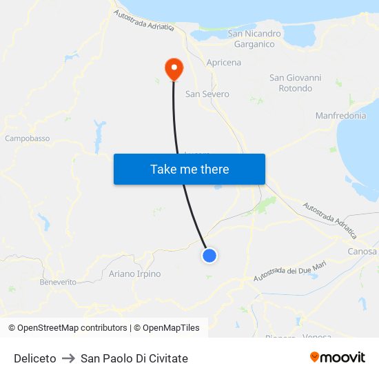 Deliceto to San Paolo Di Civitate map
