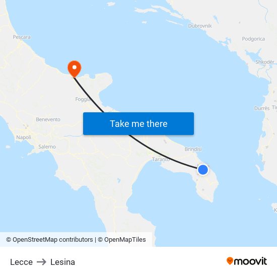Lecce to Lesina map