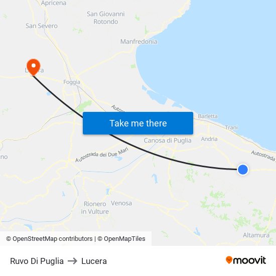 Ruvo Di Puglia to Lucera map
