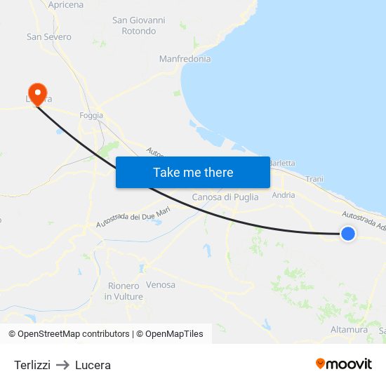 Terlizzi to Lucera map