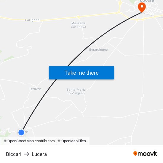 Biccari to Lucera map
