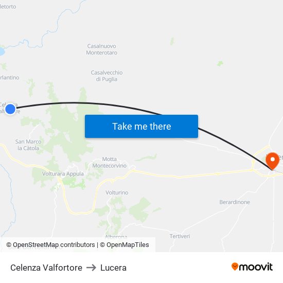 Celenza Valfortore to Lucera map