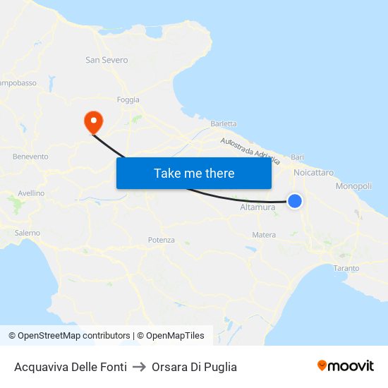 Acquaviva Delle Fonti to Orsara Di Puglia map