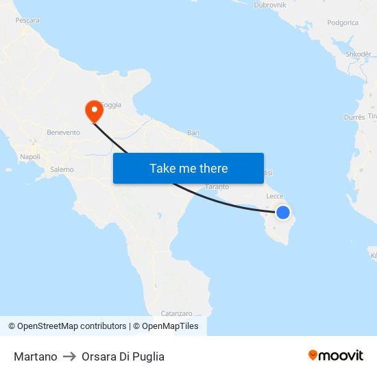 Martano to Orsara Di Puglia map