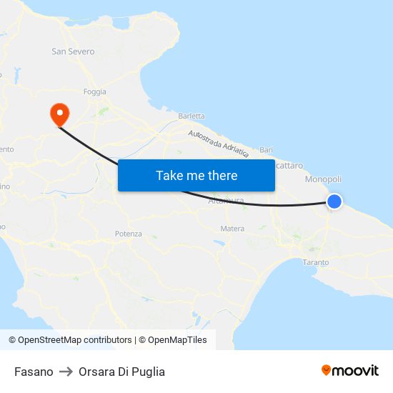 Fasano to Orsara Di Puglia map