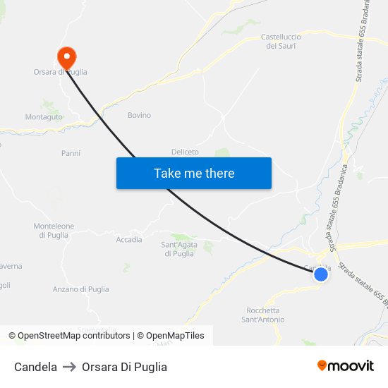 Candela to Orsara Di Puglia map
