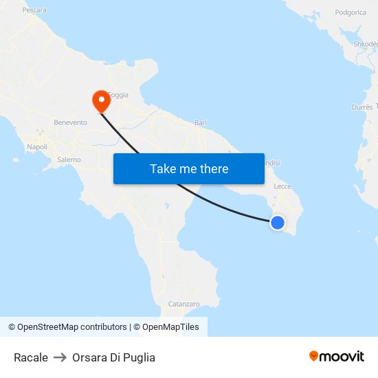 Racale to Orsara Di Puglia map