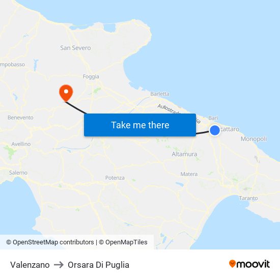 Valenzano to Orsara Di Puglia map