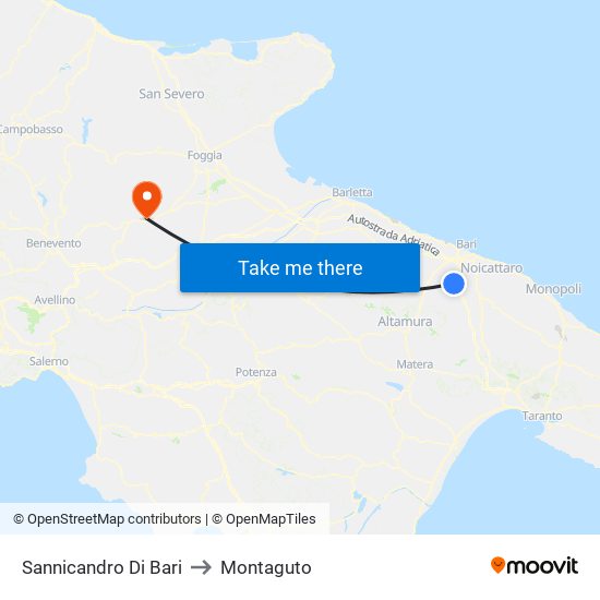 Sannicandro Di Bari to Montaguto map