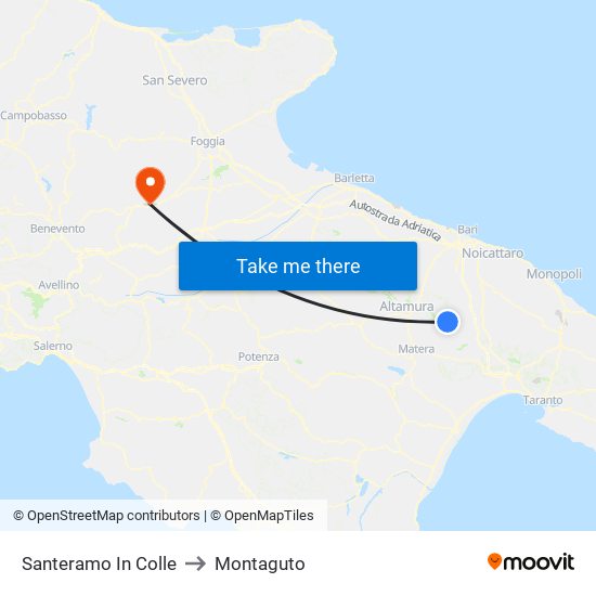 Santeramo In Colle to Montaguto map