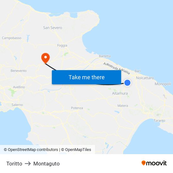 Toritto to Montaguto map