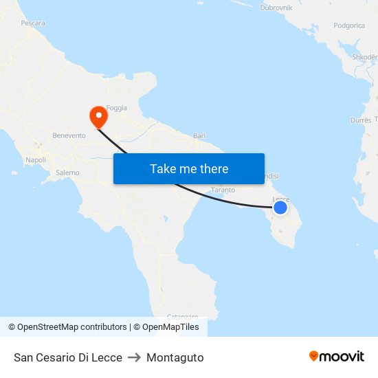 San Cesario Di Lecce to Montaguto map