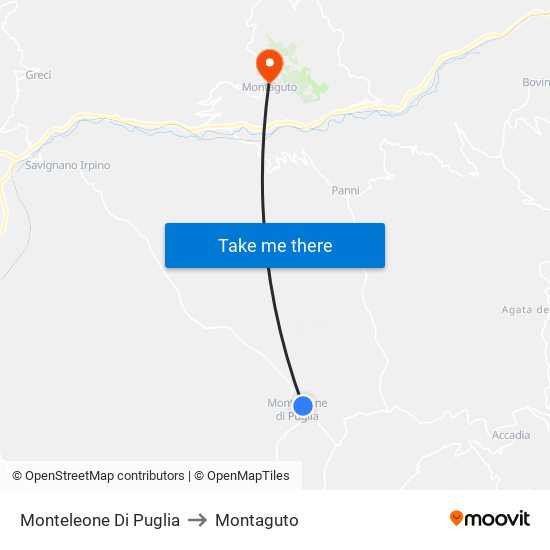 Monteleone Di Puglia to Montaguto map