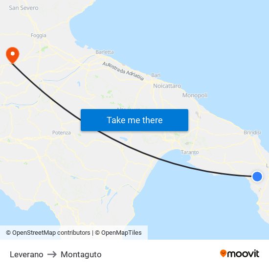 Leverano to Montaguto map