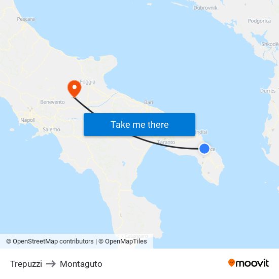 Trepuzzi to Montaguto map
