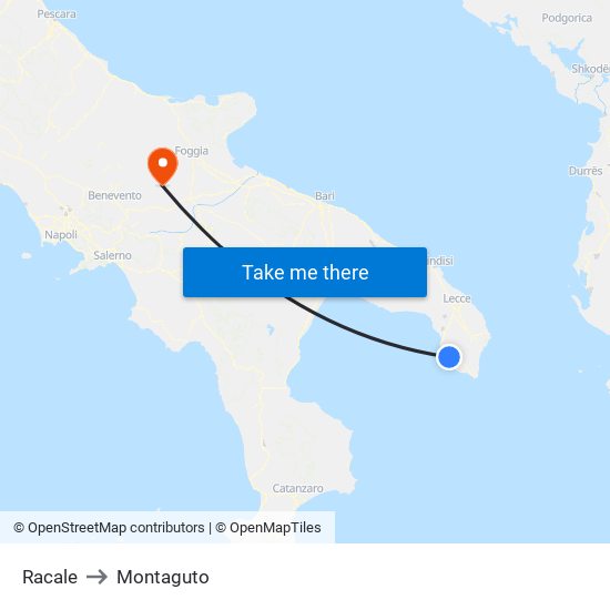 Racale to Montaguto map