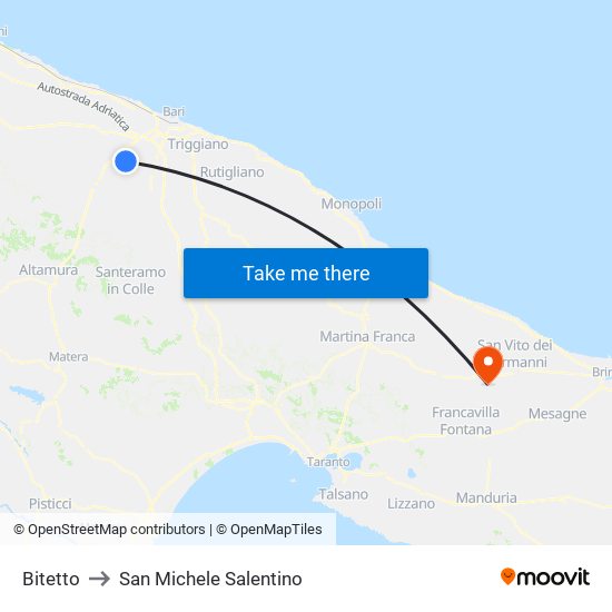 Bitetto to San Michele Salentino map