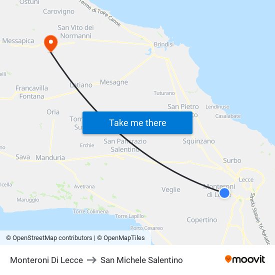 Monteroni Di Lecce to San Michele Salentino map