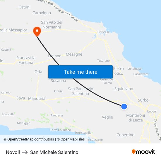 Novoli to San Michele Salentino map