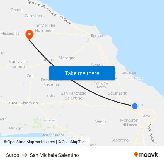 Surbo to San Michele Salentino map