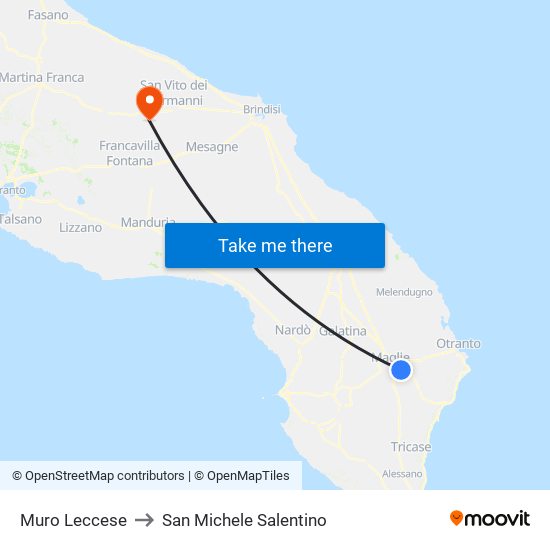 Muro Leccese to San Michele Salentino map