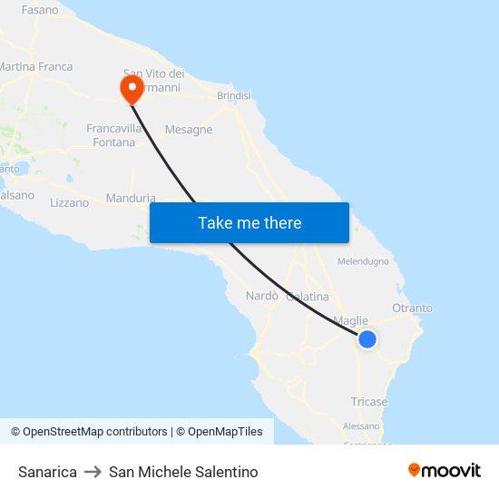 Sanarica to San Michele Salentino map