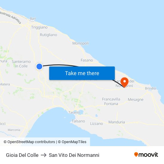 Gioia Del Colle to San Vito Dei Normanni map