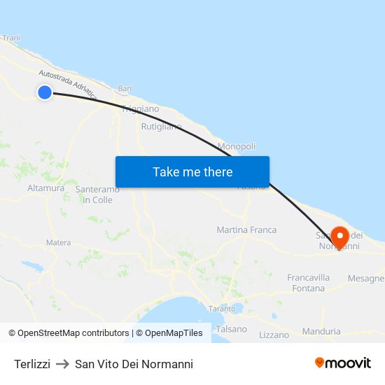 Terlizzi to San Vito Dei Normanni map