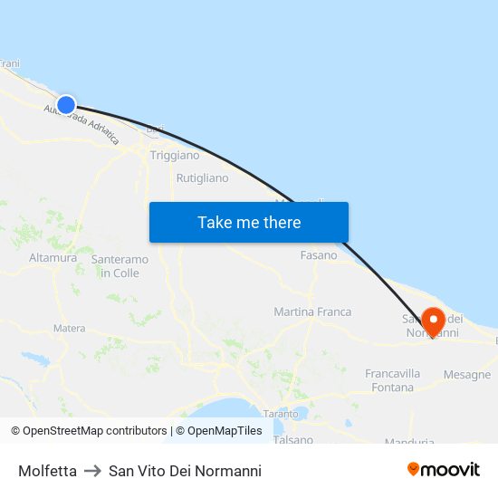 Molfetta to San Vito Dei Normanni map