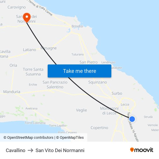 Cavallino to San Vito Dei Normanni map