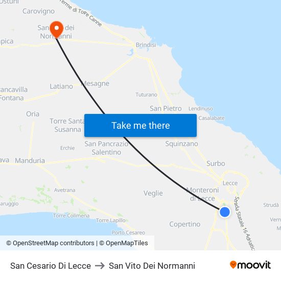 San Cesario Di Lecce to San Vito Dei Normanni map