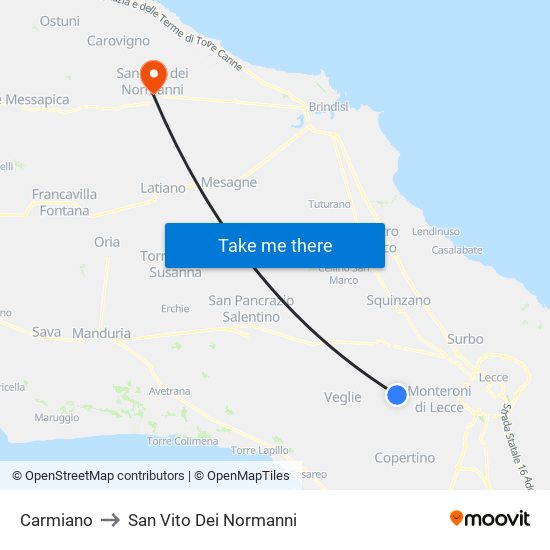 Carmiano to San Vito Dei Normanni map