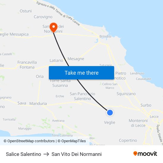 Salice Salentino to San Vito Dei Normanni map