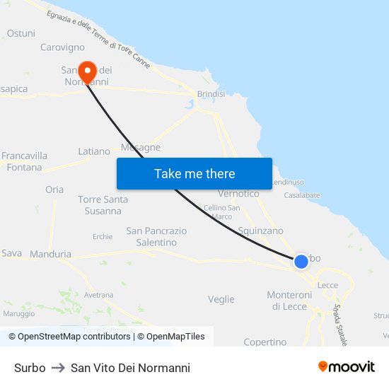 Surbo to San Vito Dei Normanni map