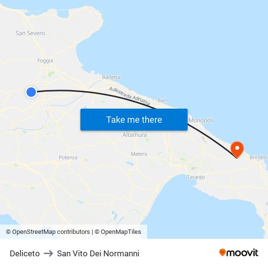 Deliceto to San Vito Dei Normanni map