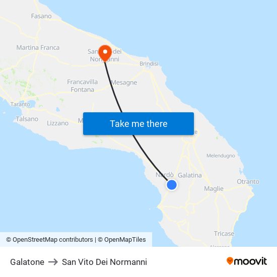 Galatone to San Vito Dei Normanni map