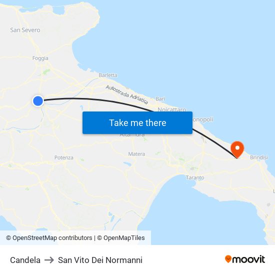 Candela to San Vito Dei Normanni map