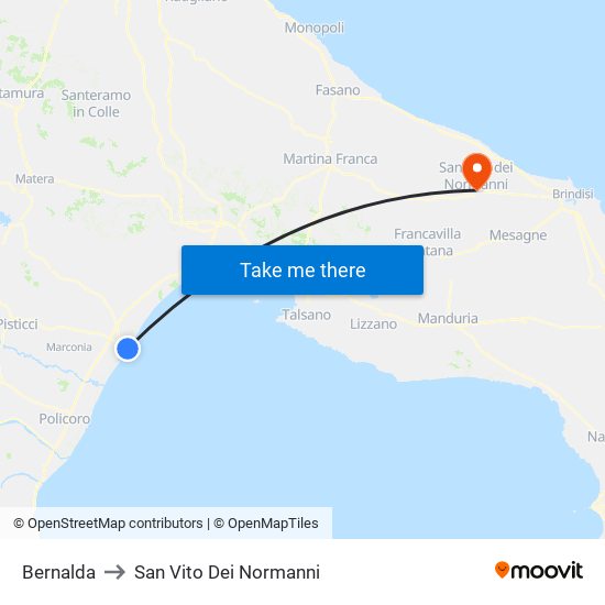 Bernalda to San Vito Dei Normanni map