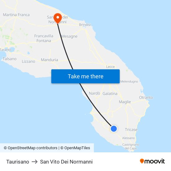 Taurisano to San Vito Dei Normanni map
