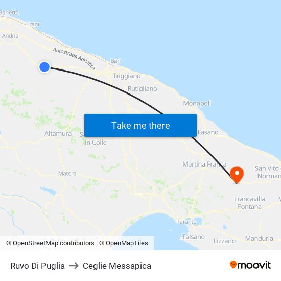 Ruvo Di Puglia to Ceglie Messapica map